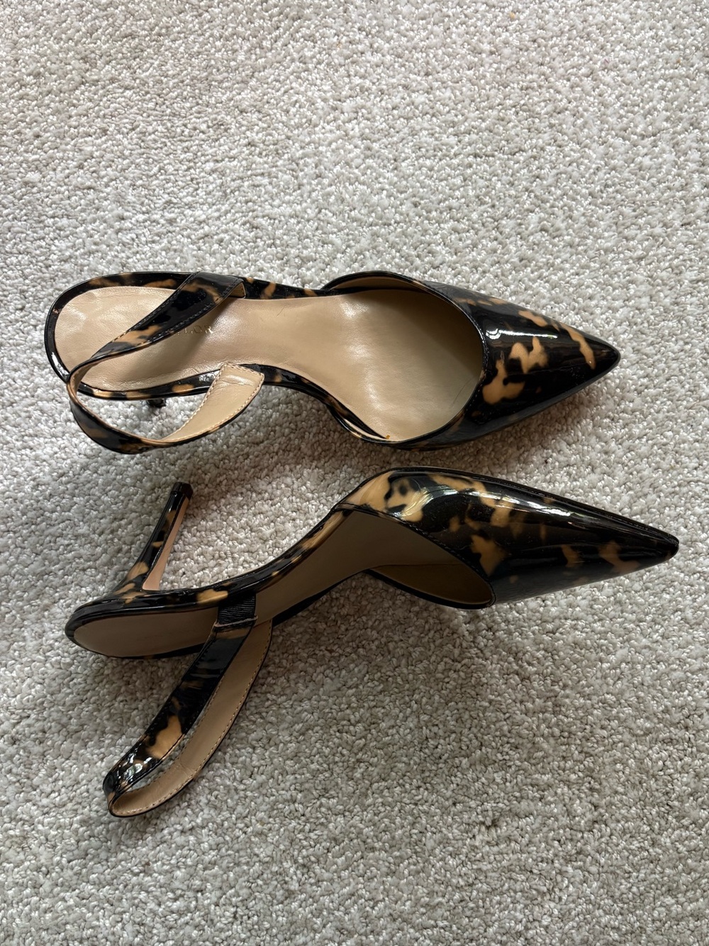 Ann Taylor Tortoiseshell Patent Pointed-Toe Slingback Heels